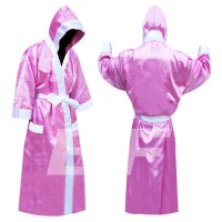 Pink Satin Full Length Long Sleeve Kickboxing Robes